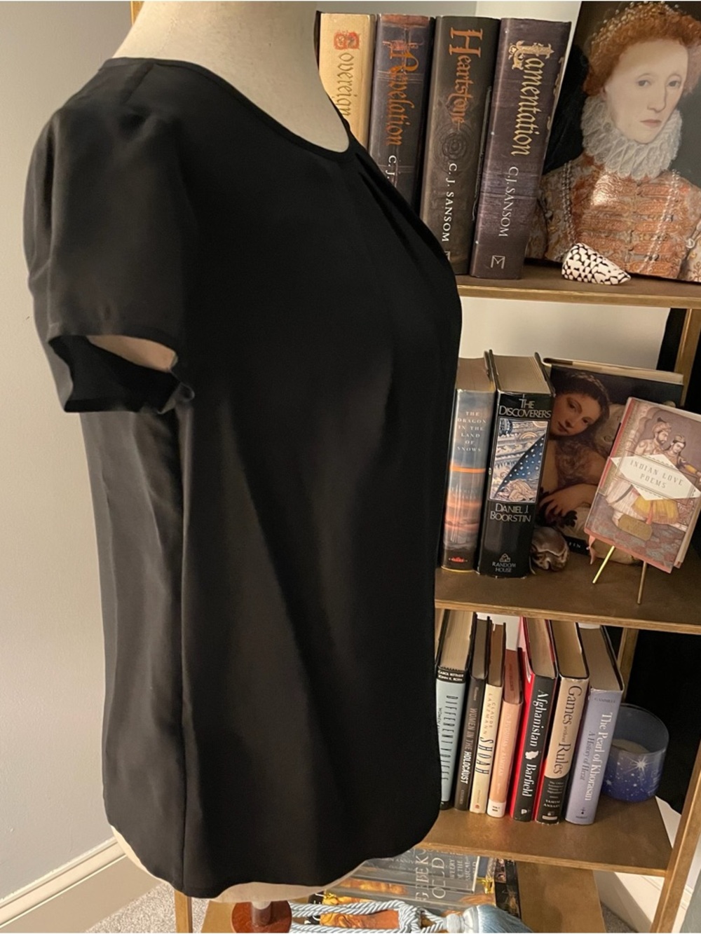 Ann Taylor 100% Silk Black Short Cap Sleeve Blouse Shell - Picture 7 of 13